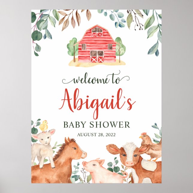 Gårds Djurs Parad Välkommen Baby Shower Affisch (Framsidan)