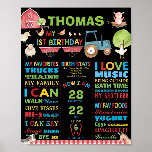 Gårdsdjur 1-årsjubileum Födelsestatistik Poster (Framsidan)