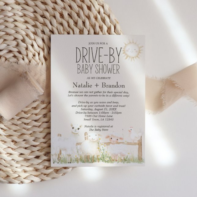 Gårdsdjur Äng Vänner Drive-By Baby Shower Inbjudningar (Skapare uppladdad)