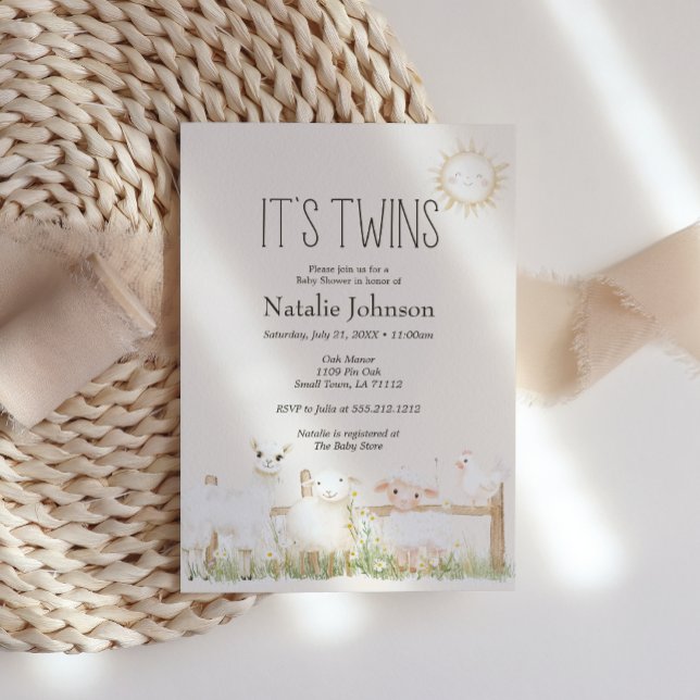 Gårdsdjur Äng Vänner Tvillingar Baby Shower Inbjudningar (Skapare uppladdad)