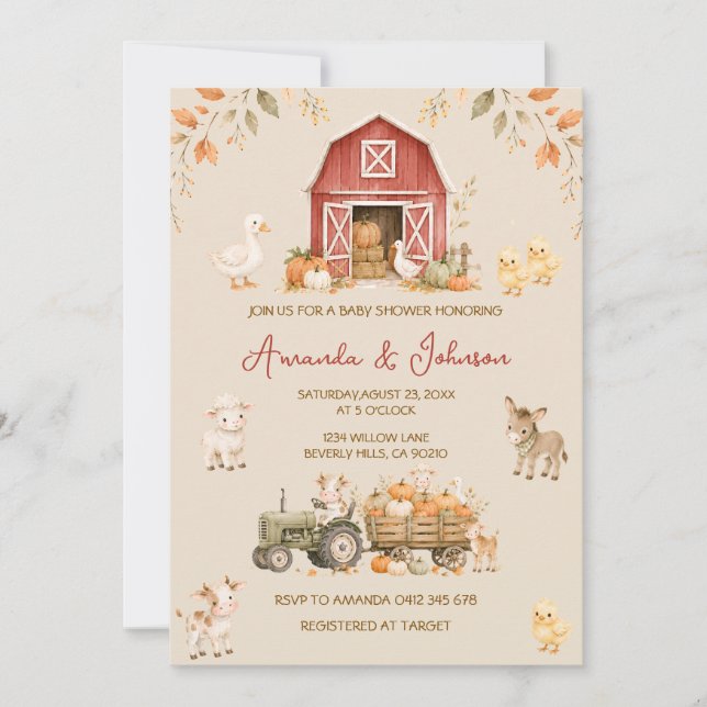 Gårdsdjur Baby Shower Inbjudningar (Framsida)