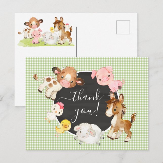 Gårdsdjur Baby Shower Tack Kort (Fram/baksida)