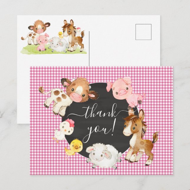 Gårdsdjur Baby Shower Tack Kort (Fram/baksida)