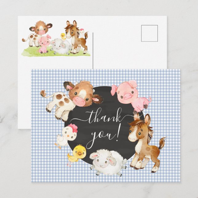 Gårdsdjur Baby Shower Tack Kort (Fram/baksida)