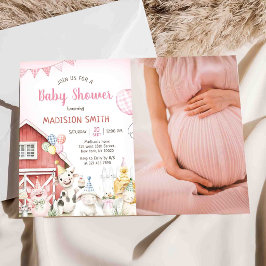 Gårdsdjur Barngård Flicka Bebis Badrums Foto Inbjudningar