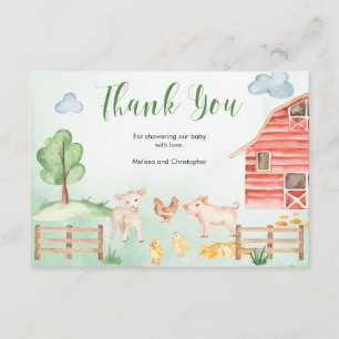 Gårdsdjur country tema baby shower tack tilläggskort