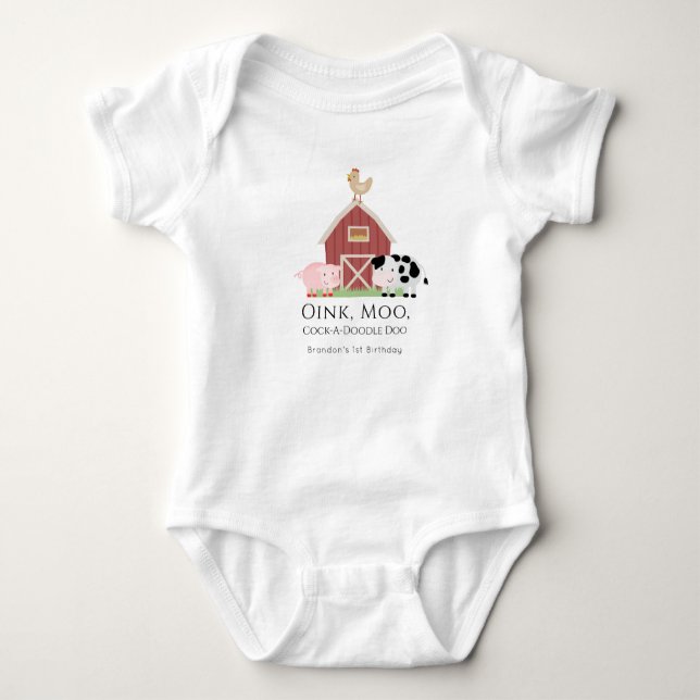 Gårdsdjur Ladugård 1-årsdag Baby Body T Shirt (Framsida)