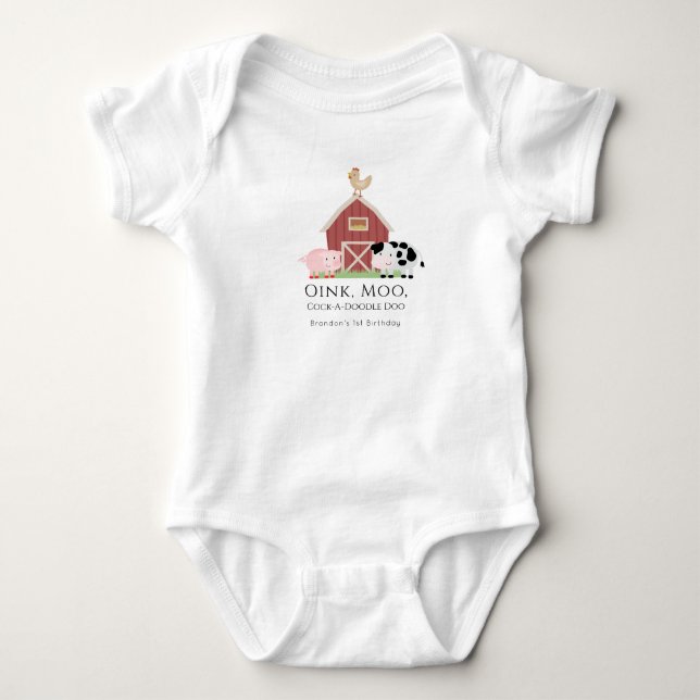 Gårdsdjur Ladugård 1-årsdag Baby Bodysuit T Shirt (Framsida)