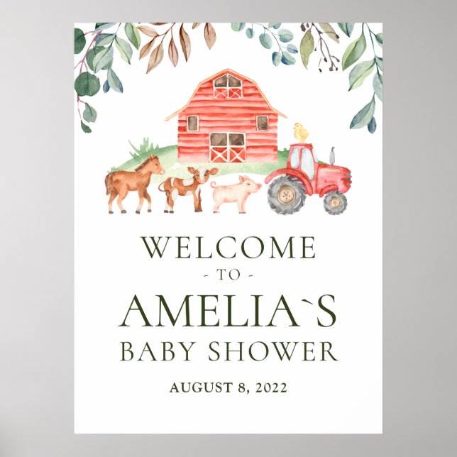 Gårdsdjur Parad Välkommen Baby Shower Affisch (Framsidan)