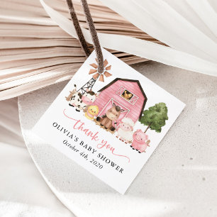 Gårdsdjur, söta djur, rosa lada, baby shower gåvor etiketter