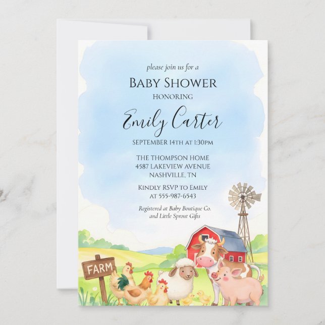 Gårdsdjurs-Baby Shower-inbjudan Inbjudningar (Framsida)