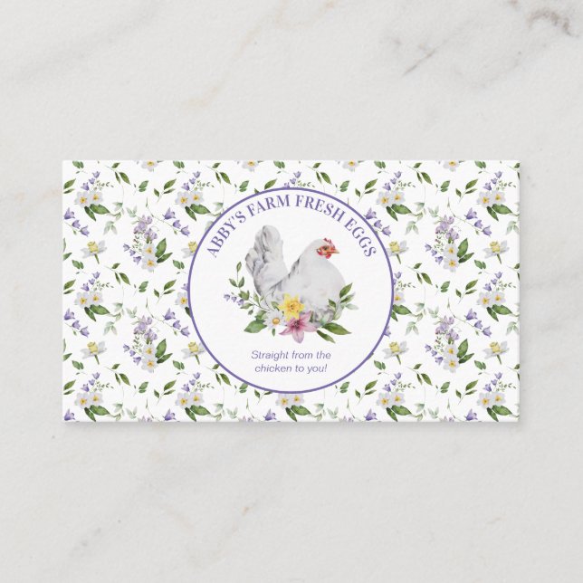 Gårdsfräscha ägg Kyckling Lavendel Blommig Visitkort (Framsida)