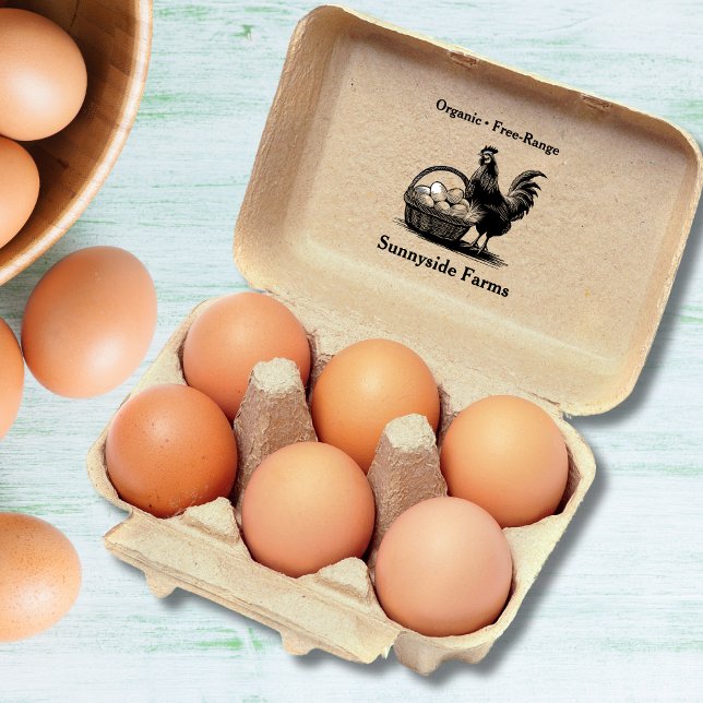 Gårdsfräska ägg höna med rustik korg  stämpel (Skapare uppladdad)
