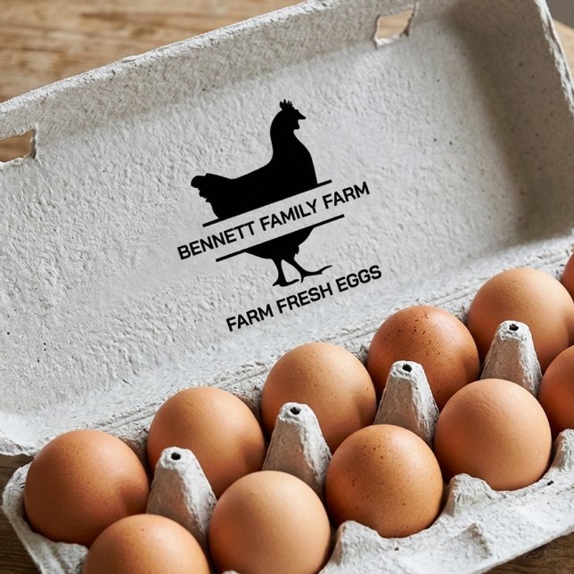 Gårdsfräska ägg Kyckling Familj Monogram Stämpel (farm fresh eggs family name chicken monogram)