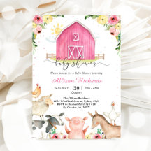 Gårdsjur Rosa Baby Shower Inbjudan