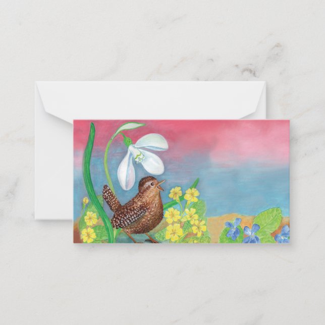 Gärdsmyg & Snödroppe & Vår Anteckningskort (Framsida)