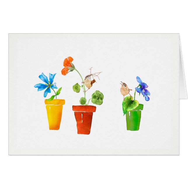Gärdsmygar och blomkrukar OBS kort (Framsidan Horizontal)