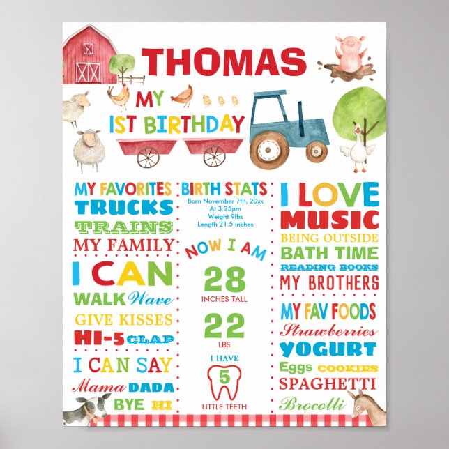 Gårdsplan 1-års födelsedagsmilsten Födelsestatisti Poster (Framsidan)