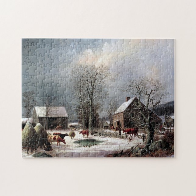 Gårdsplan om vintern George Henry Durrie 1858 Pussel (Horisontell)