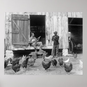 Gårdstunsspelare på banjo, 1927. Gammalt foto Poster