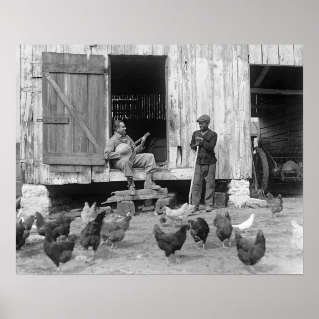 Gårdstunsspelare på banjo, 1927. Gammalt foto Poster (Framsidan)
