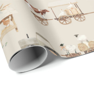 Gårdsvagn Traktor hemgård bondgård Beige Presentpapper