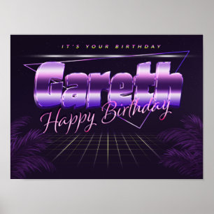 Gareth Namn Vorname lila retro Poster Geburtstag