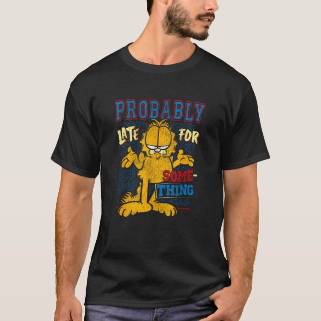 Garfield Probably Late For Something Distressed Vi T Shirt (Framsida)