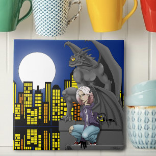 Gargoyl Urban Fantasylandskap Kakelplatta