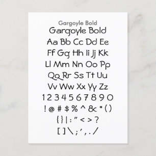 Gargoyle Bold - Zazzle Font Sampler Lakan Vykort