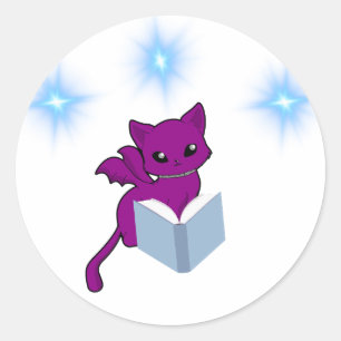 Gargoyle Cat/ Winged Cat Reading Runt Klistermärke