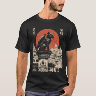 Gargoyle Guardian gotisk stadsbild med röd måne r T Shirt