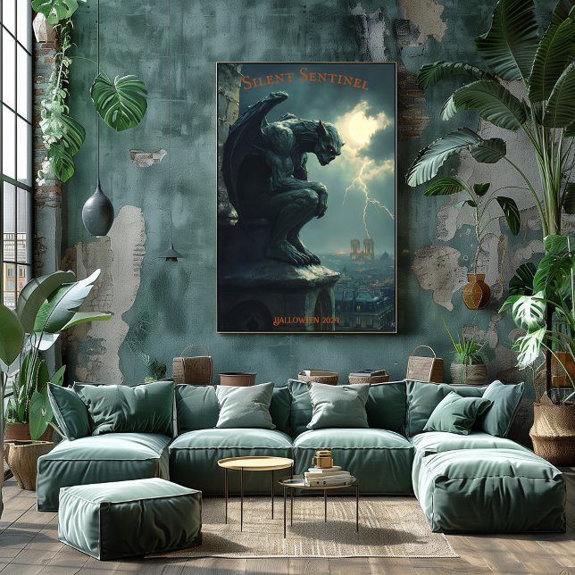Gargoyle Halloween med Stormy Himmel och Lightning Poster (Skapare uppladdad)