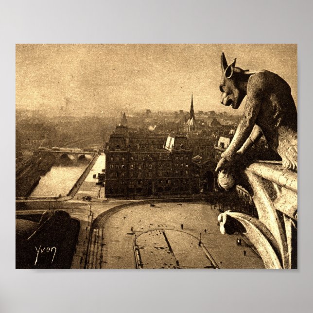Gargoyle Notre Dame, Paris Frankrike 1912 Vintage Poster (Framsidan)