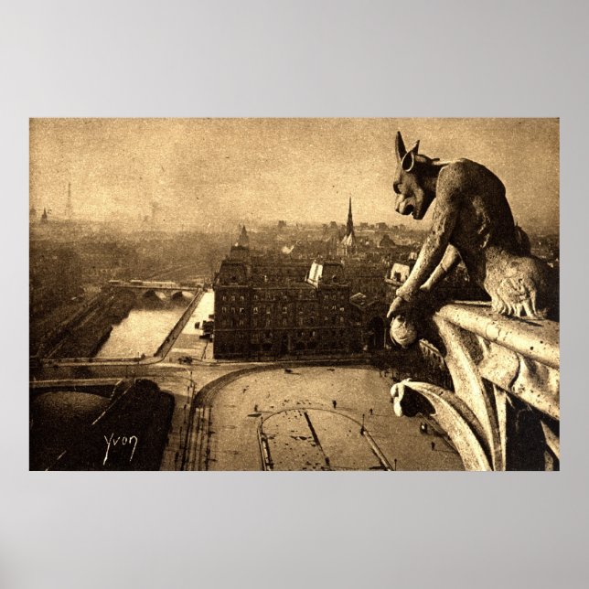 Gargoyle Notre Dame, Paris Frankrike 1912 Vintage Poster (Framsidan)