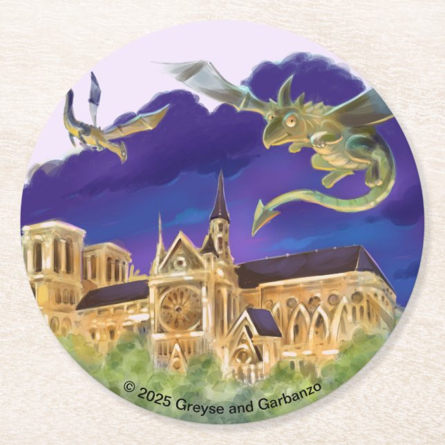 Gargoyle Notre Dame - Paris Pappersunderlägg (6) Underlägg Papper Rund (Framsidan)