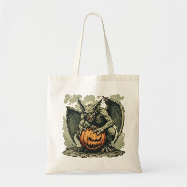Gargoyle och en Halloween-pumpa på en Tygkasse (Framsidan)