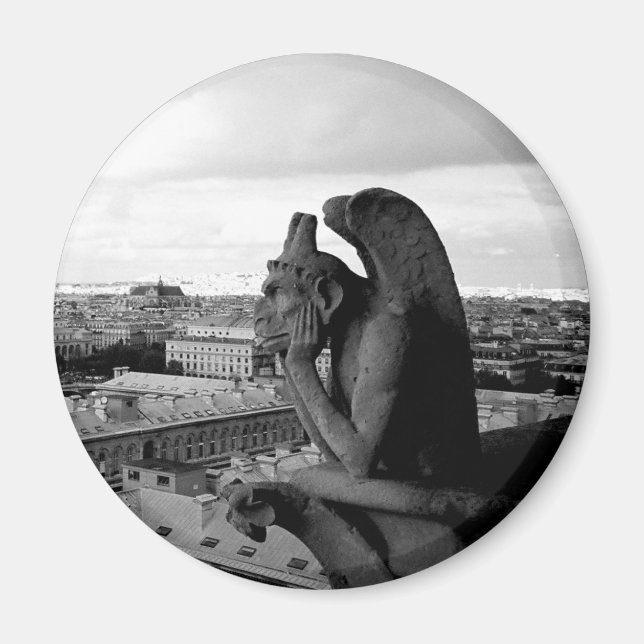 Gargoyle of Notre Dame Vintage Print Round Magnet (Framsidan)