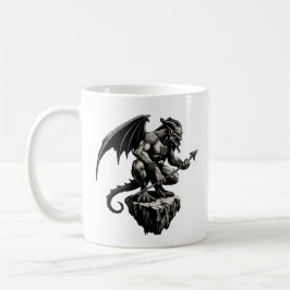 Gargoyle sitta vid sten kaffemugg