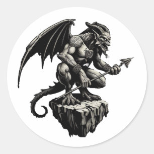Gargoyle sitta vid sten runt klistermärke
