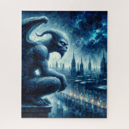 Gargoyle vaktar över Gothic City Blue Pussel