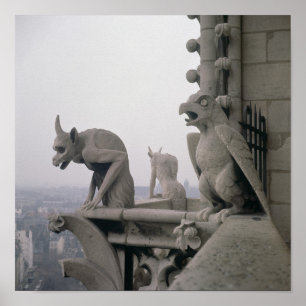 Gargoyles på balustrade av Grande Poster