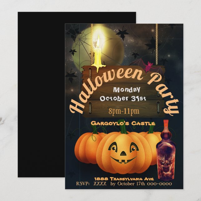 Gargoylos Castle Halloween Jack o lantern Inbjudningar (Fram/baksida)