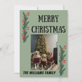 Garland and Berries Merry Christmas Card Tack Kort