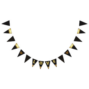 Garland Flagga Banner, Black and Guld ’Kärlek’