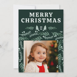 Garland Gräns Grönt Botaniskt två foto Julkort