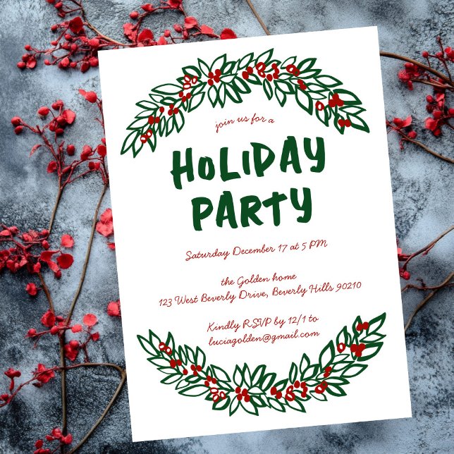 Garland Wandeand Helgdag jul-ANPASSNINGSBARNA Part Inbjudningar (Garland Wreath Holiday Christmas Party CUSTOM Line Art Minimal Simple Doodle Invitation
)