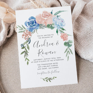 Garland Wedding bjudande till Dusty Blue and Rosa Spara Datumet