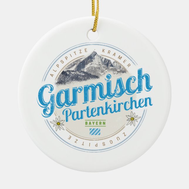 Garmisch Partenkirchen Bavaria Vintage Alperna Julgransprydnad Keramik (Framsidan)