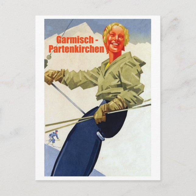 Garmisch - Partenkirchen, Girl on a Ski Hiss Vykort (Framsida)